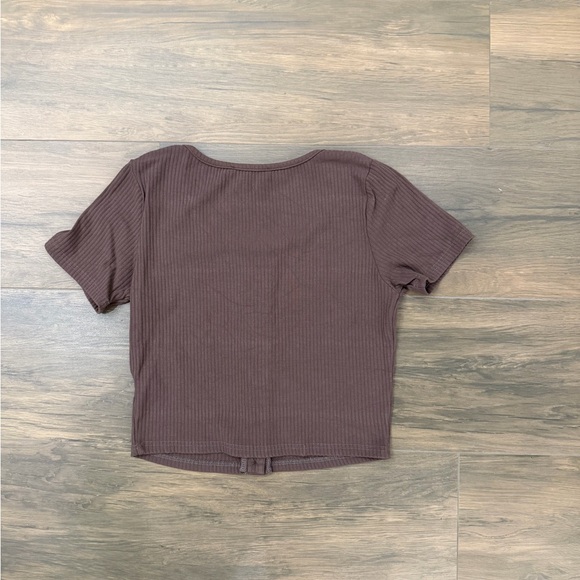 Final Touch Brown Ribbed Button-Up Crop Top - Picture 2 of 2